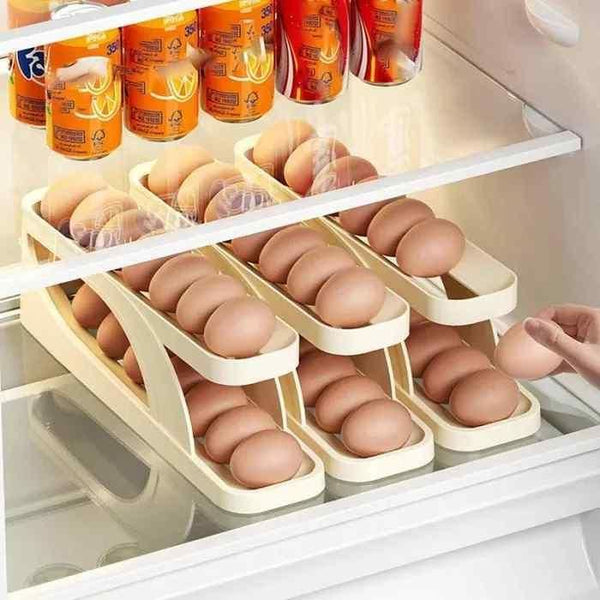 GadgetKnower Rolling Egg Tray: Keeps Eggs Fresh & Organized